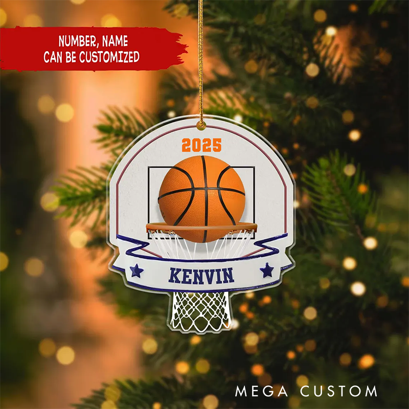 Personalized Basketball Christmas Ornament with Name Year and Hoop Design