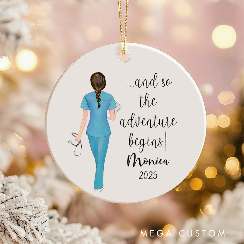 Personalized Nurse Christmas Ornament And So the Adventure Begins Design Christmas Ornament New Nurse Gift Funny Nursing Gifts