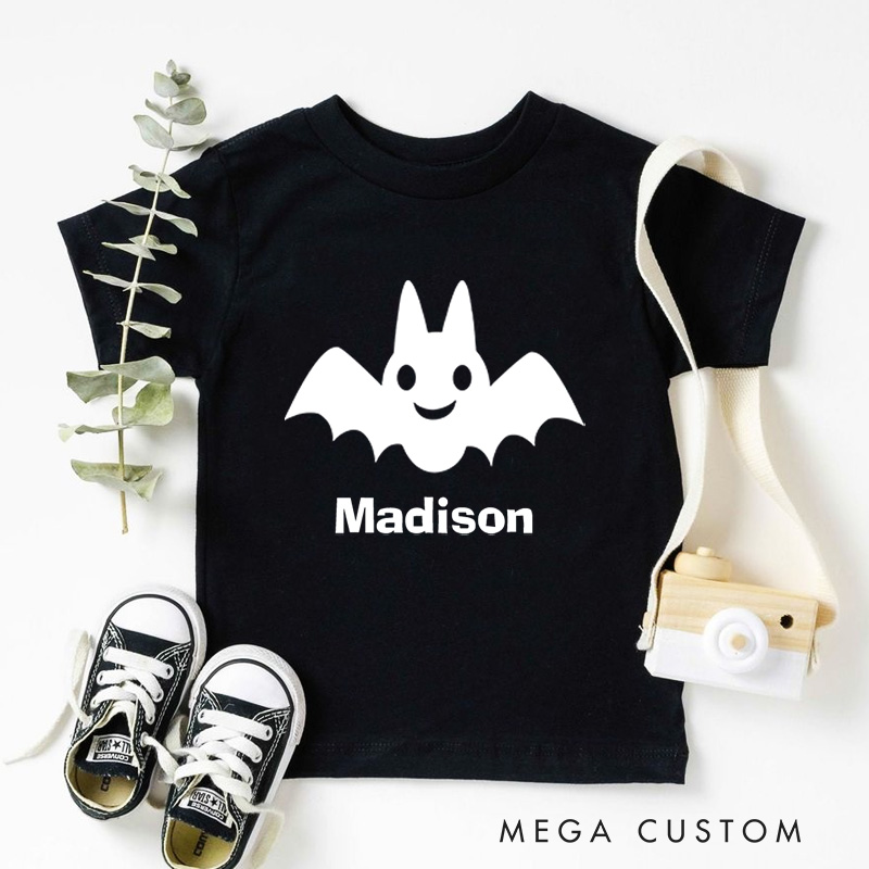 Personalized Smiling Bat Halloween Shirt for Kids Great for Adding a Cute and Festive Touch to Halloween Outfits Kids T-Shirt
