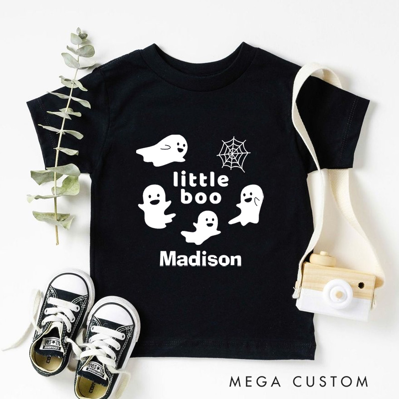 Personalized Little Boo Ghost Halloween Shirt for Kids Ideal for Playful and Festive Outfits During Halloween Celebrations Kids T-Shirt