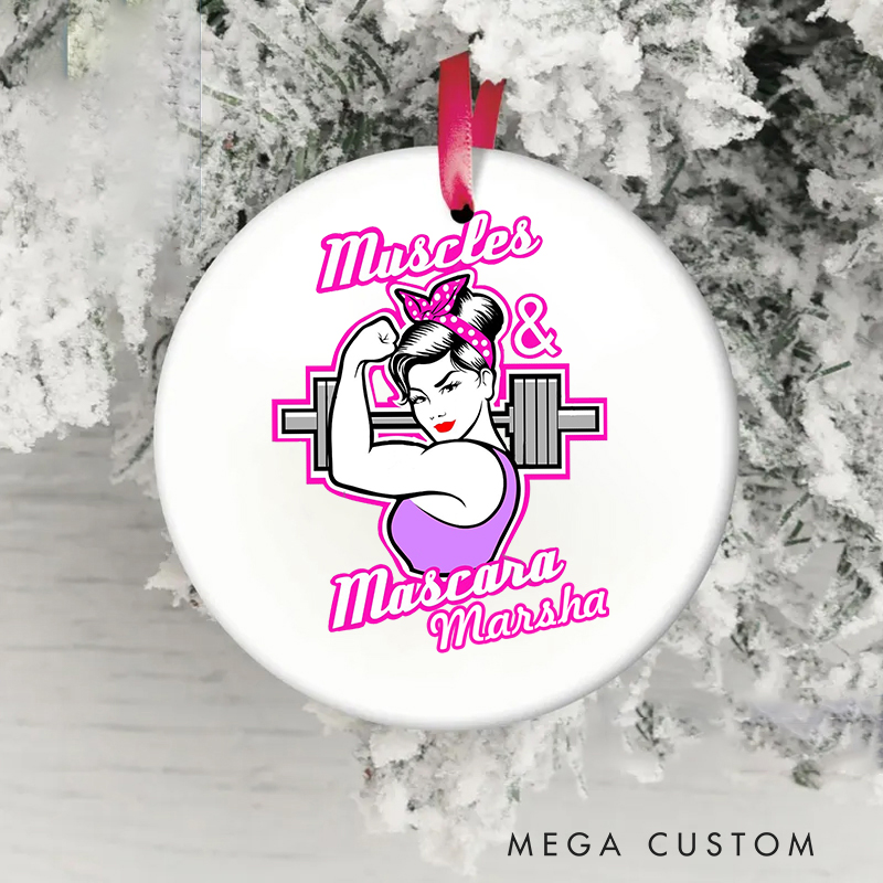 Personalized Christmas Ornament Gift with Feminine Weightlifting Design for Fitness Enthusiasts Bodybuilders and Gym Lovers