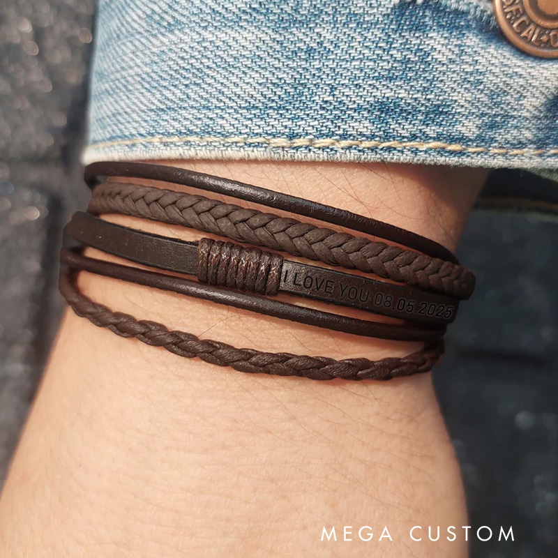 Personalized Matte Black and Coffee Bracelet Stylish Leather Accessory Perfect for Everyday Wear