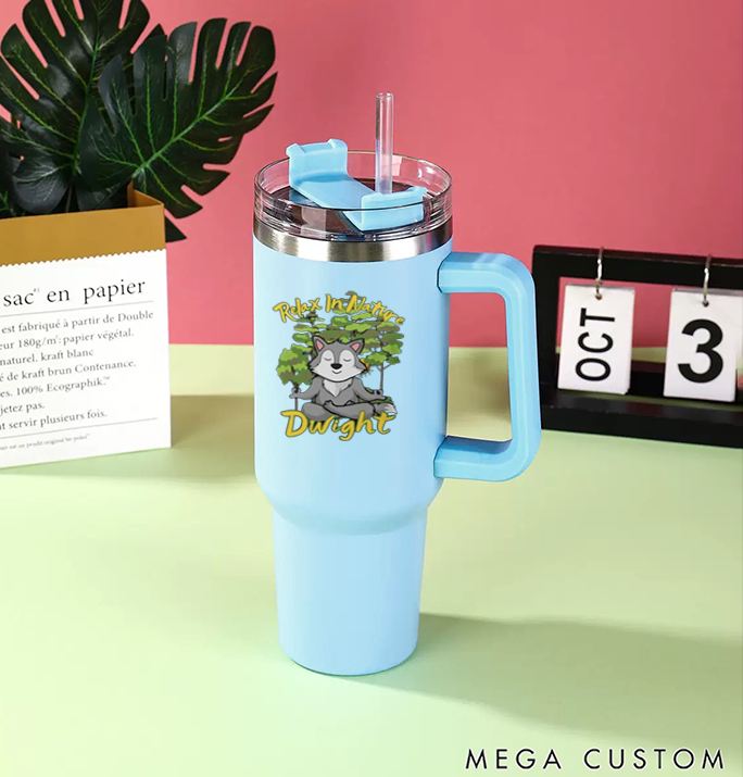 Personalized Yoga Handle Tumbler with Funny Cartoon Design Perfect Gift for Yoga Lover Hot or Cold Drinks