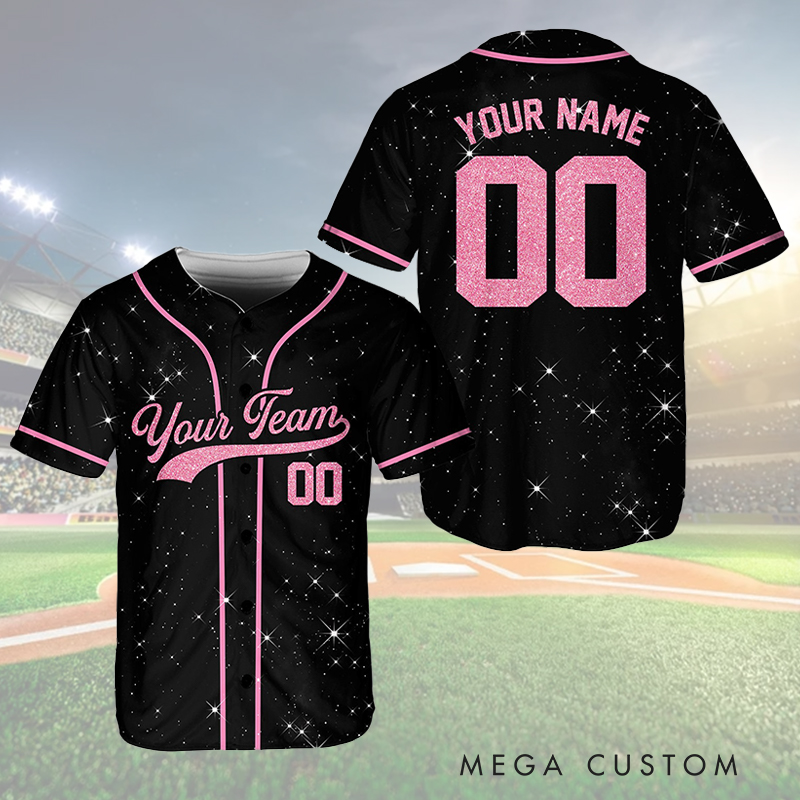 Personalized Glitter Baseball Jersey with Custom Team Name and Number  