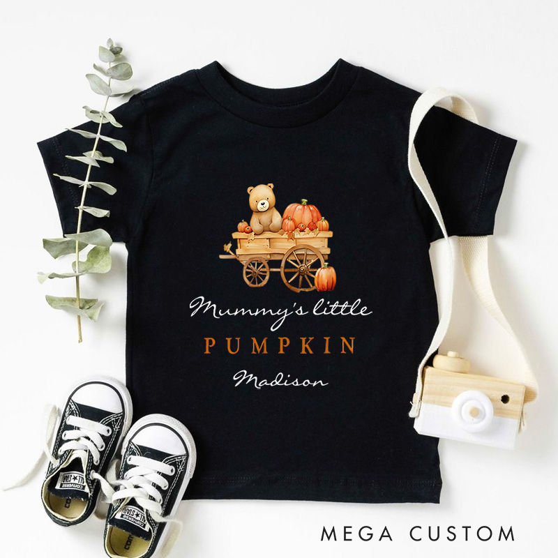 Personalized Mommy’s Little Pumpkin Halloween Shirt for Kids Perfect for Celebrating Festive Family Moments and Fun Kids T-Shirt