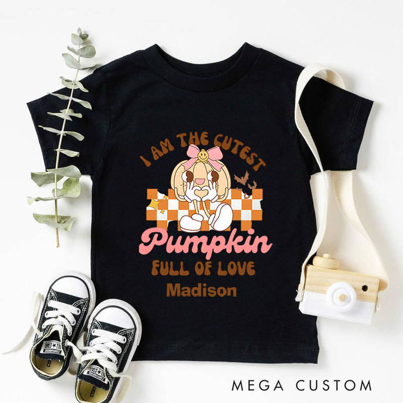 Personalized Cutest Pumpkin Full of Love Halloween Shirt for Kids Perfect for Fun and Festive Celebrations During Fall Kids T-Shirt