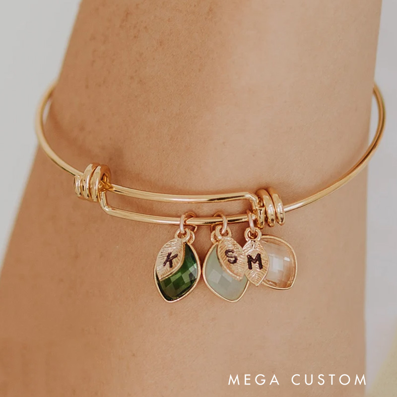 Personalized Birthstone Engraving Necklace for Her Family Birthstone and Initial Necklace