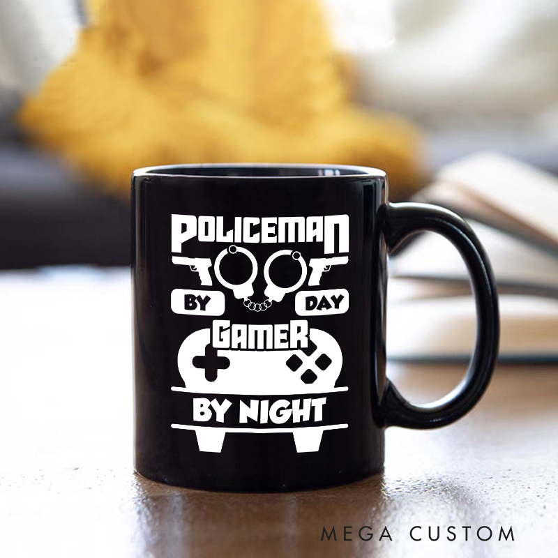 Personalized Policeman by Day Gamer by Night Mug Custom Gift for Police Officers