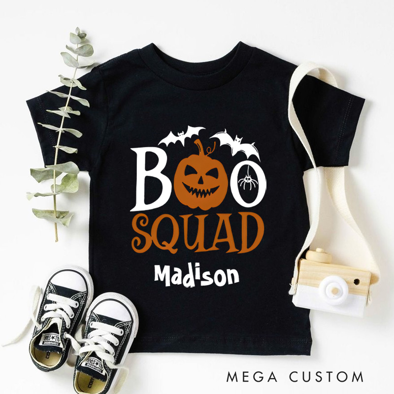 Personalized Boo Squad Halloween Shirt for Kids Perfect for Celebrating Fun Group Moments During the Spooky Season Kids T-Shirt
