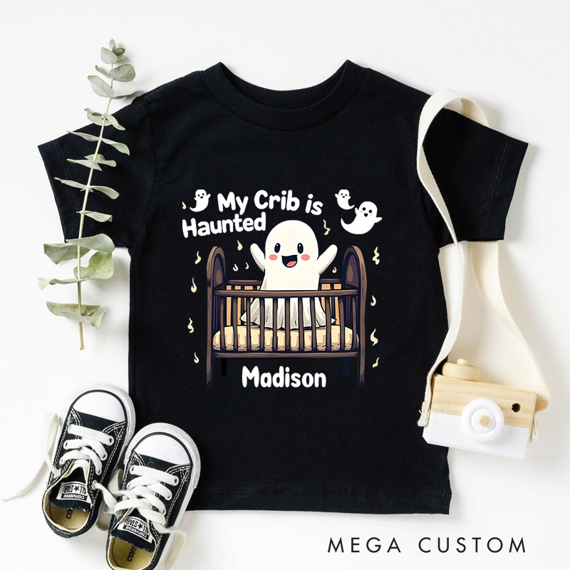 Personalized My Crib Is Haunted Halloween Shirt for Kids Perfect for Adding a Playful Touch to Festive Outfits Kids T-Shirt