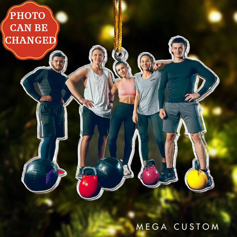 Personalized Acrylic Photo Christmas Ornament Gift with Your Custom Photo for Fitness Enthusiasts Bodybuilders and Gym Lovers