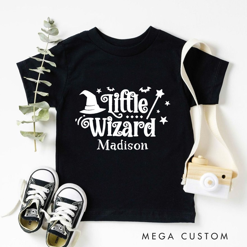 Personalized Little Wizard Halloween Shirt for Kids Perfect for Adding a Magical and Festive Touch to Halloween Celebrations Kids T-Shirt