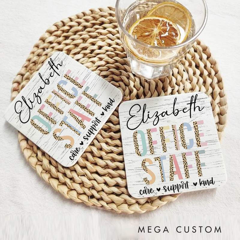 Personalized Coasters for Office Worker Office Staff with Leopard Print Design Appreciation Gift for Coworkers
