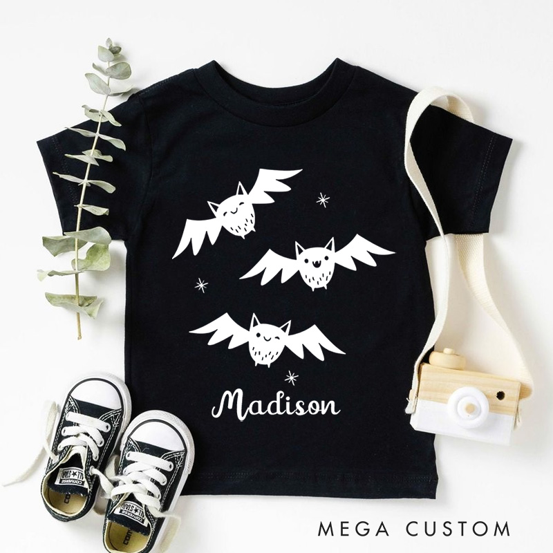Personalized Bat Halloween Shirt for Kids Perfect for Adding a Playful and Spooky Vibe to Halloween Celebrations Kids T-Shirt