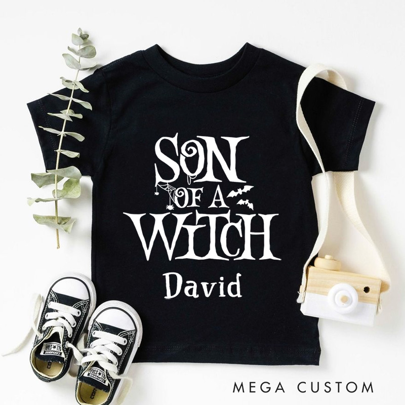 Personalized Son of a Witch Halloween Shirt for Kids Perfect for Fun and Humorous Outfits During the Spooky Season Kids T-Shirt