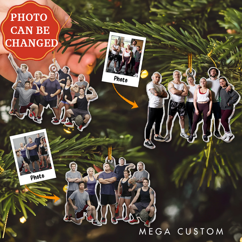 Personalized Christmas Ornament Gift with Fitness Friends Custom Photo Gym for Fitness Enthusiasts Bodybuilders and Gym Lovers