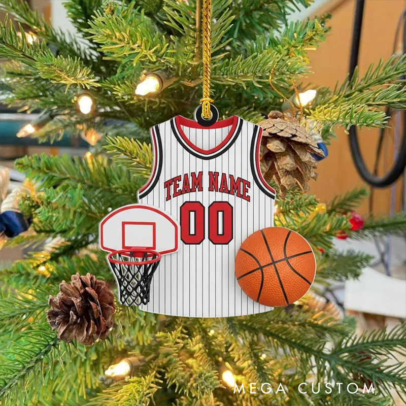 Personalized Acrylic Basketball Jersey Christmas Ornament with Custom Team Name and Number Design