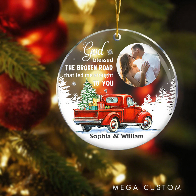 Personalized God Blessed the Broken Road Acrylic Circle Ornament with Name and Photo Christian Gift for Home Decor