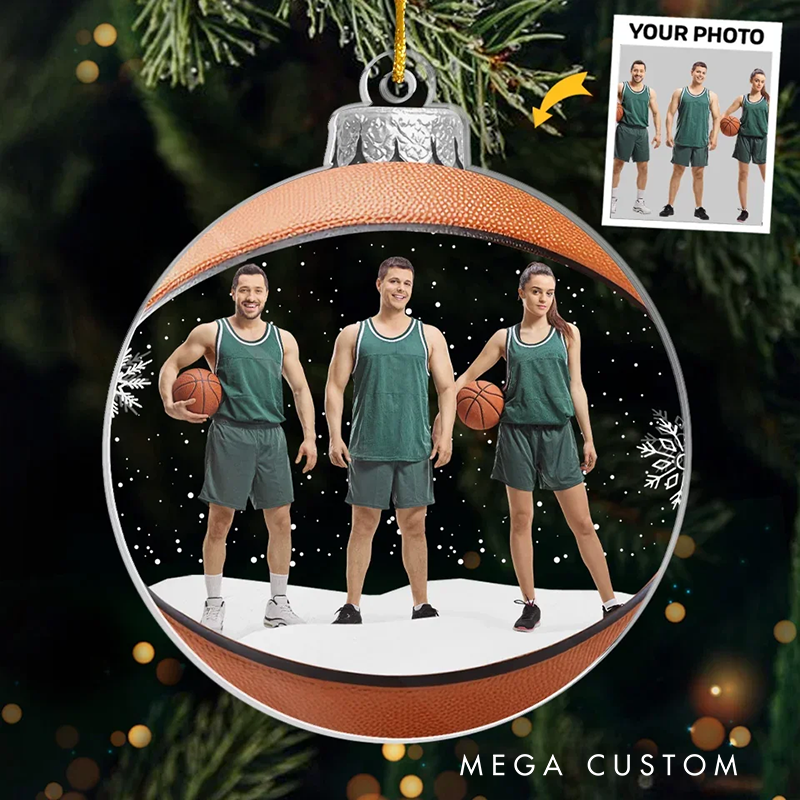 Personalized Acrylic Basketball Photo Christmas Ornament with Custom Team or Player Picture Design