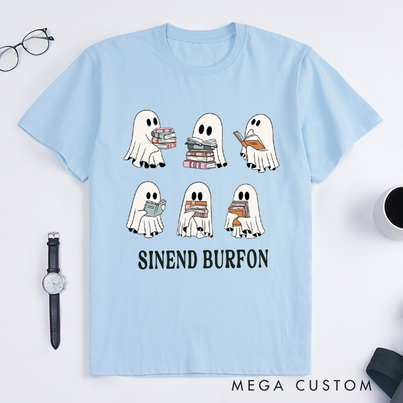 Personalized Cute Ghost Reading Book Halloween Classic T-Shirts Ghost Reading Book Girly Shirt Gift Trendy Bookworm Gifts