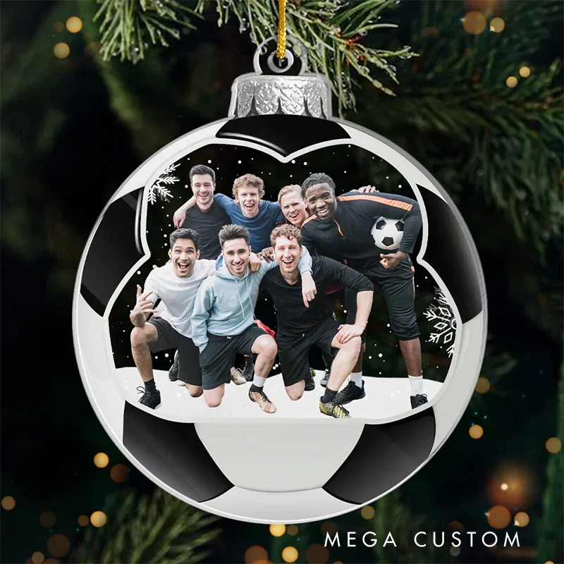 Personalized Acrylic Soccer Photo Christmas Ornament with Custom Team or Player Picture Design