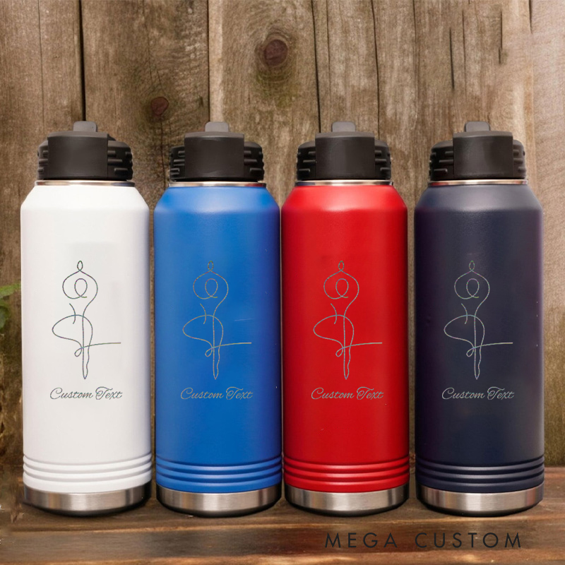 Personalized Yoga Water Bottles with Elegant Yoga Line Art Design Custom Text Perfect Gift for Yoga Lover