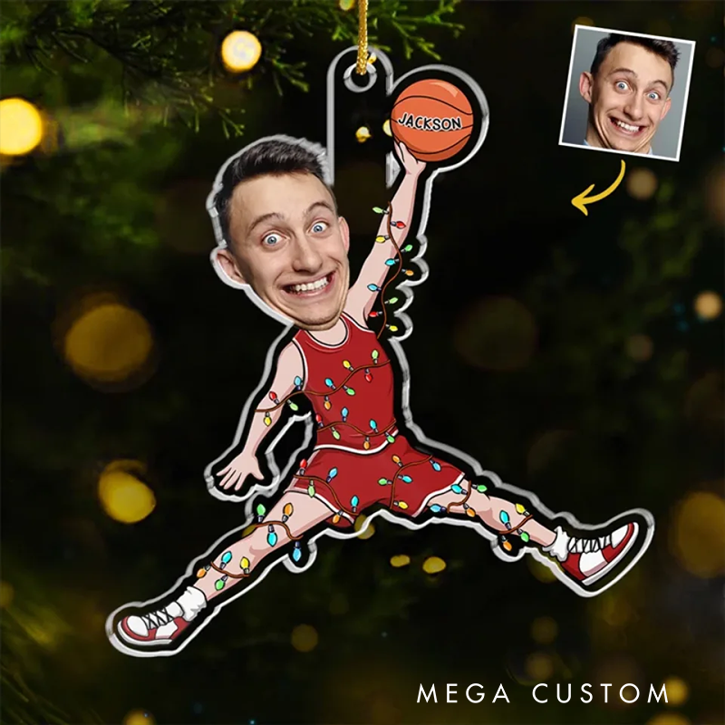 Personalized Acrylic Basketball Player Christmas Ornament with Custom Face and Name Design
