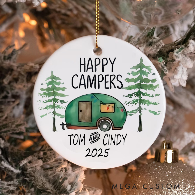 Personalized Happy Campers Christmas Ornament Adventure Outdoor Enthusiasts Christmas Ornament Gift for Traveling Hiking