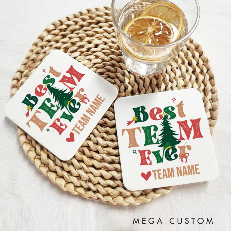 Personalized Coasters for Office Worker Best Team Ever with Christmas Elements Appreciation Gift for Coworkers
