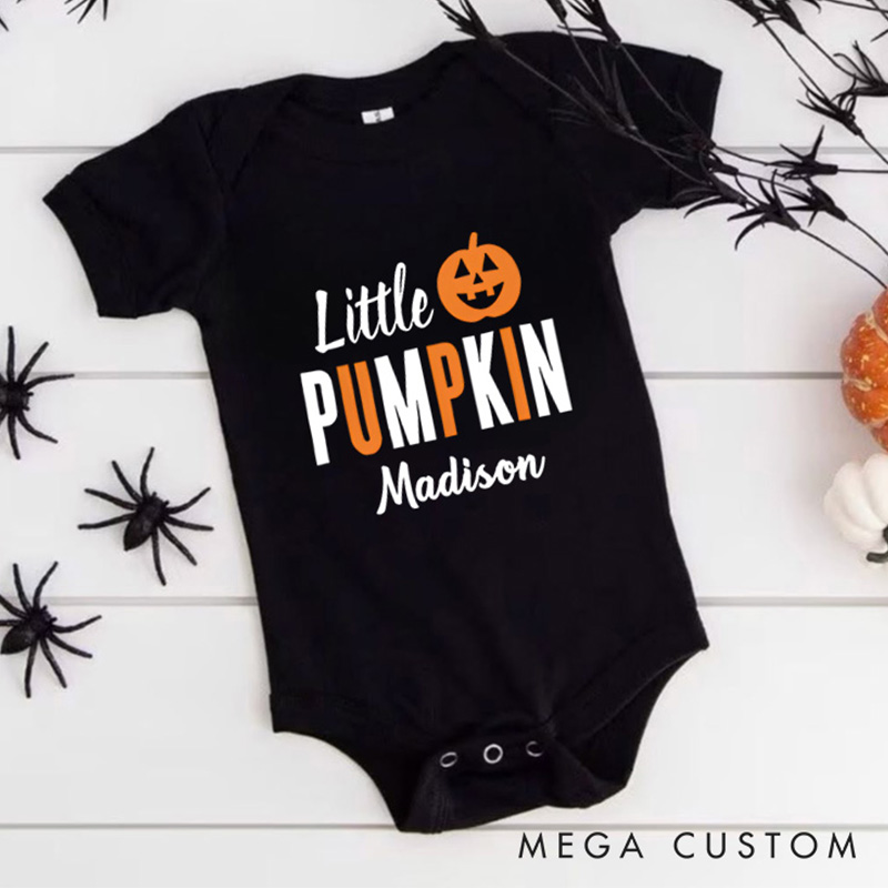 Personalized Little Pumpkin Featuring Halloween Motif and Customizable Name for Festive Baby Onesie