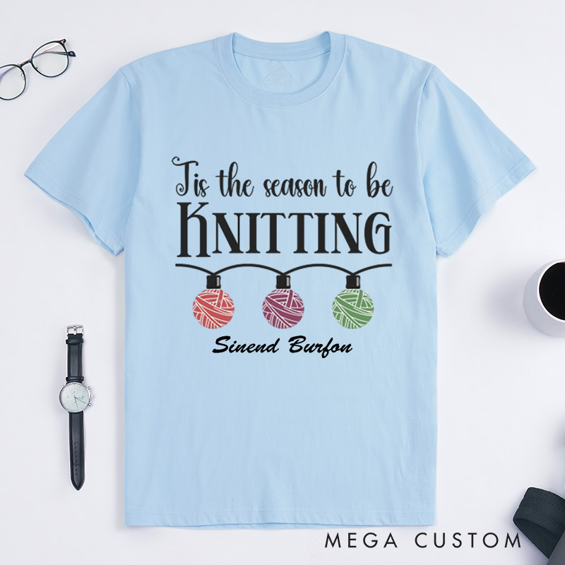 Personalized Christmas Knitting Classic T-Shirts Gift for Family Knitters Xmas Gift Shirt Knit Tee
