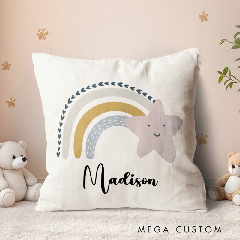 Personalized Star And Rainbow Throw Pillows Featuring Whimsical Colors And Patterns Throw Pillows