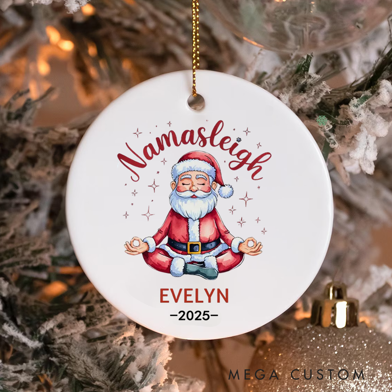 Personalized Christmas Ornament with Namasleigh Meditating Santa Design Christmas Ornament Gift for Yoga Lover