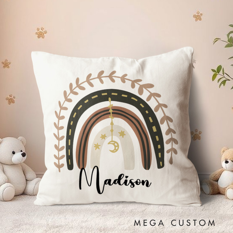 Personalized Leafy Rainbow Throw Pillows Highlighting Unique Leaf Details And Soft Colors Throw Pillows