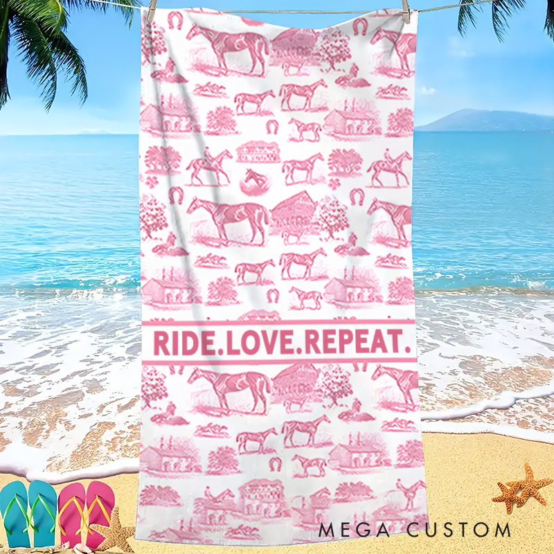 Personalized Horse Theme Towel Beach Towel with Text Birthday Gift for Kids