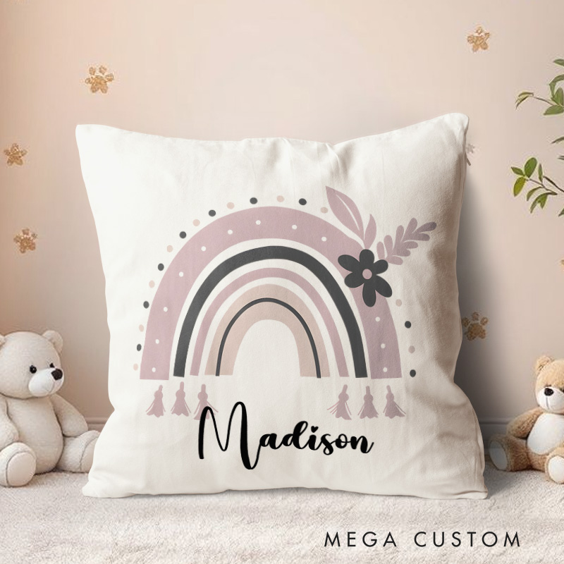 Personalized Floral Rainbow Throw Pillows Featuring Delicate Flowers And Playful Accents Throw Pillows
