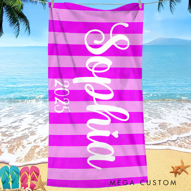 Personalized Palm Tree Stripe Kids Beach Towel with Name Gift for Kids