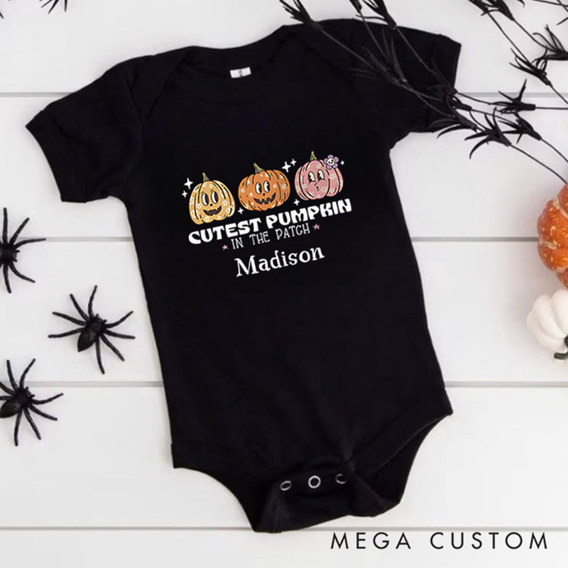 Personalized Cutest Pumpkin in the Patch Featuring Pumpkin Motif and Customizable Name for Baby Onesie