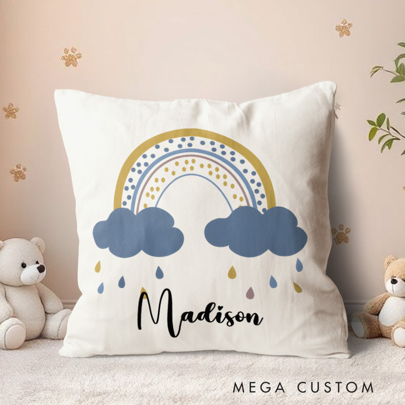 Personalized Cloud And Rainbow Throw Pillows Highlighting Cheerful Colors And Soft Clouds Throw Pillows