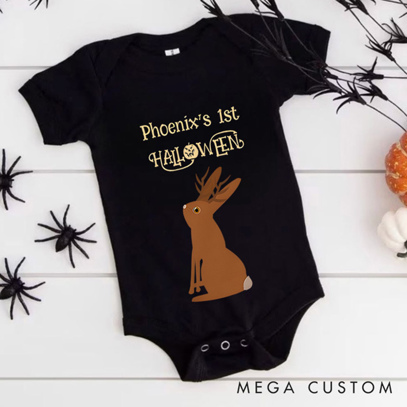 Personalized First Halloween Featuring Bunny Motif and Customizable Name for Baby’s Festive Outfit Baby Onesie