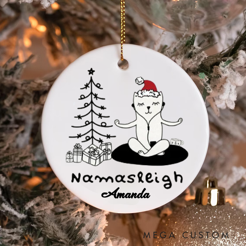 Personalized Christmas Ornament with Namasteleigh Yoga Cat Design Christmas Ornament Gift for Yoga Lover