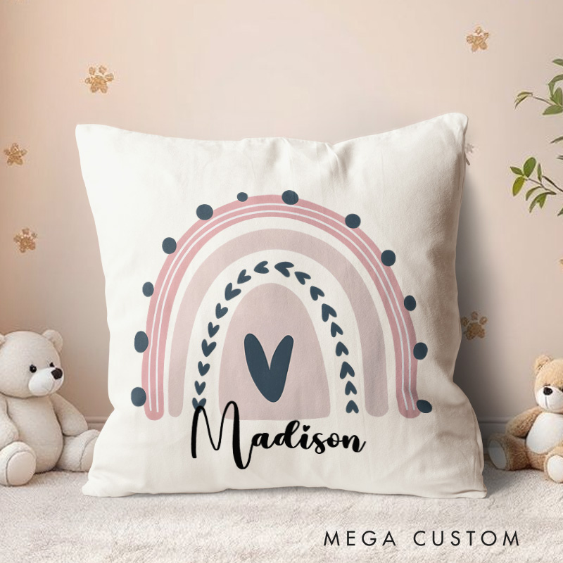 Personalized Heart Rainbow Throw Pillows Featuring A Simple Heart And Vibrant Rainbow Colors Throw Pillows