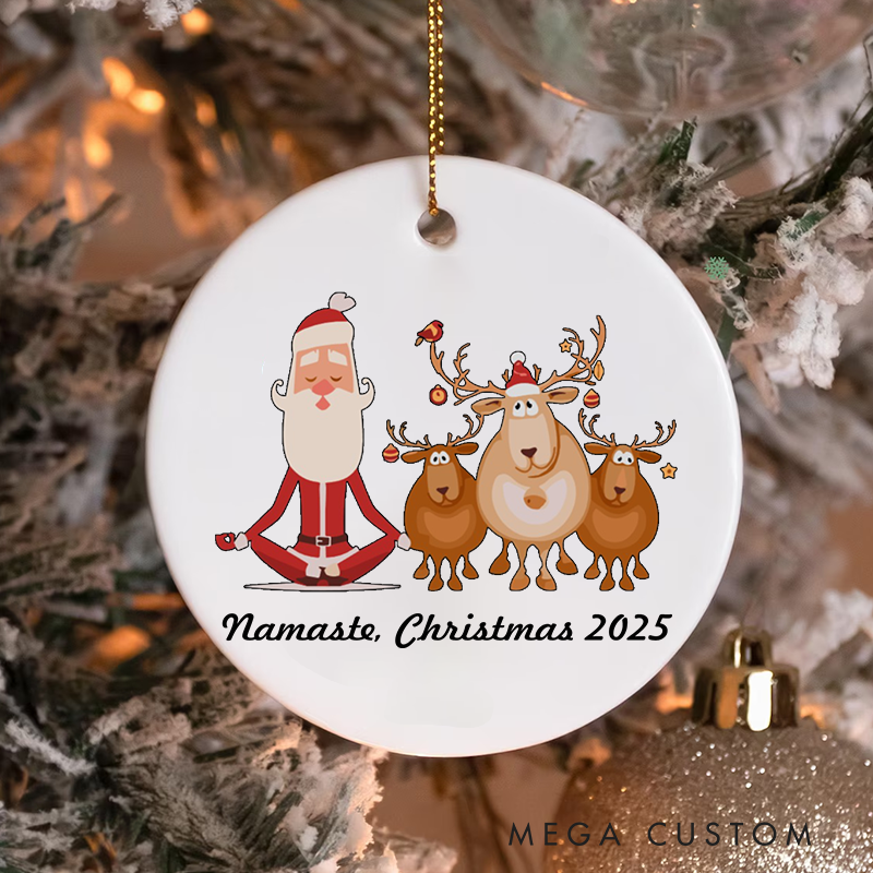 Personalized Christmas Ornament with Namaste Christmas Santa and Reindeer Design Christmas Ornament Gift for Yoga Lover