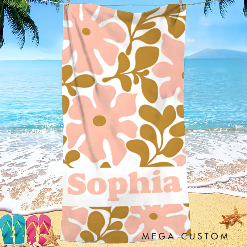 Personalized Yellow Danish Flower Kids Beach Towel with Name Beach Party Travel Birthday Gift for Kids