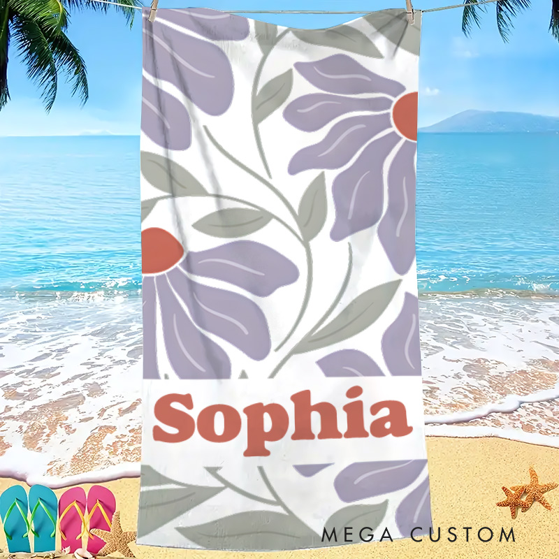 Personalized Danish Flower Kids Beach Towel with Name Beach Party Travel Birthday Gifts for Kids