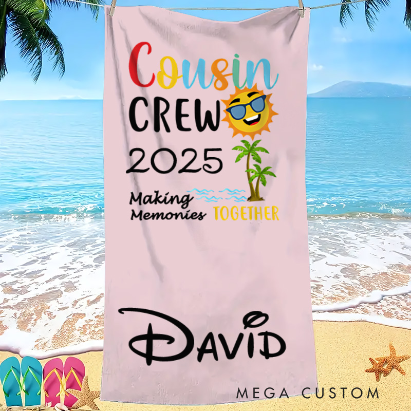Personalized Multicolor Cousin Crew Kids Beach Towel with Name Travel Essential Birthday Summer Vacation Gift for Kids