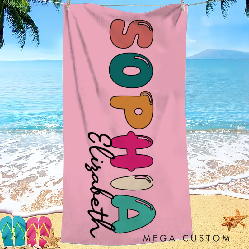 Personalized Kids Name Beach Towel Gift for Kids Colored Kids Towel