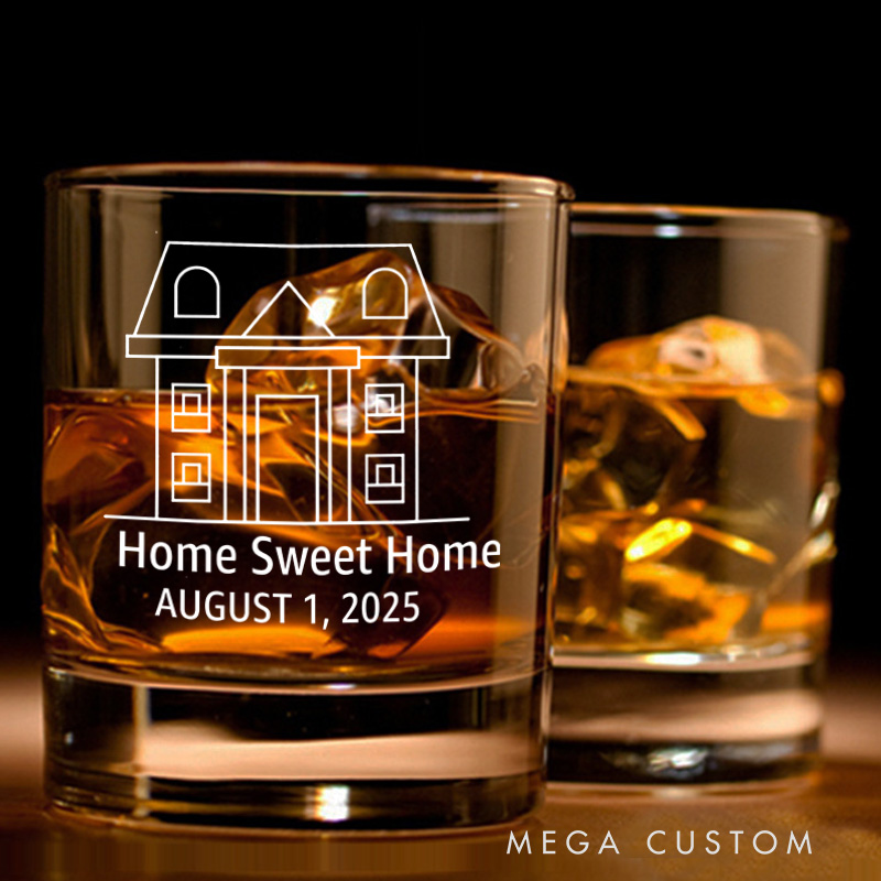Personalized Home Sweet Home Whiskey Glass Engraved Bourbon Glasses Custom Design Glass Wedding Housewarming New Home Homeowner Moving House Gift