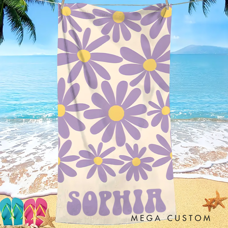 Personalized Girl Beach Towel with Name Gift for Kids Boho Beach Towel