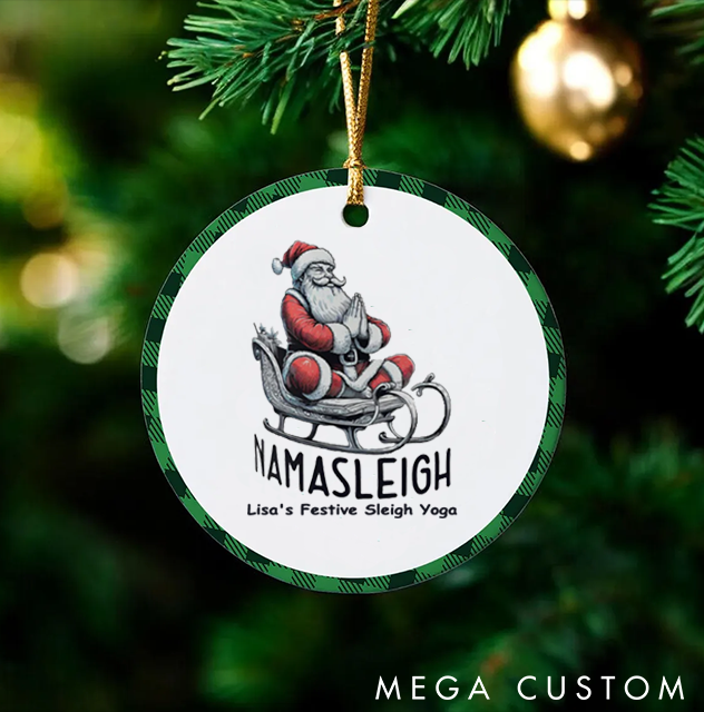 Personalized Christmas Ornament with Namasteleigh Santa Sleigh Yoga Design Christmas Ornament Gift for Yoga Lover